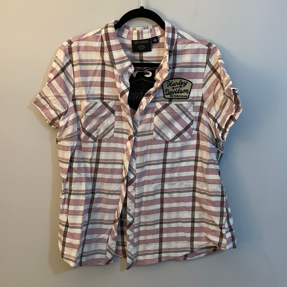 Harley Davidson Pink Patch Button Up Shirt Size 2XL